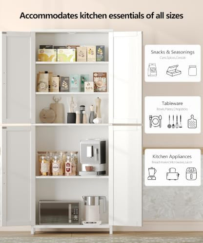 63''H Tall Bathroom Storage Cabinet Adjustable Shelf White | Floor Cabinet with Barn Doors, Adjustable Shelf, Linen Pantry Cabinet for Kitchen, Laundry Room, Living Room, Entryway
