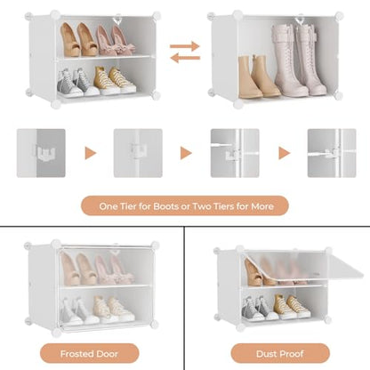 Shoe Rack 10 Tier Shoe Storage Cabinet with Door 20 Pair Tall Shoes Rack Organizer Free Standing Expandable Stable Plastic Easy Assembly Shoes Shelf for Closet Hallway Entryway Bedroom White