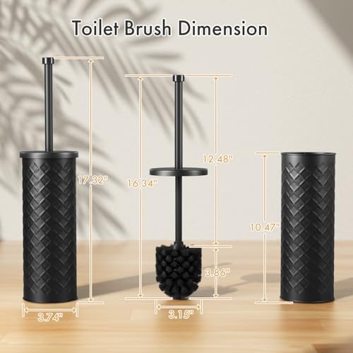 Toilet Bowl Brush and Holder Set 3 Pack with 6 Extra Brush Heads (Black) | Extra Long Handle with Splash Guard Cover, Tool-Free Installation, Bathroom Space-Saving, Cleaner Sets for Apartments, RV