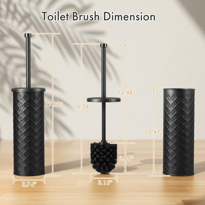 Toilet Bowl Brush and Holder Set 2 Pack with 4 Extra Brush Heads (Black) | Extra Long Handle with Splash Guard Cover, Tool-Free Installation, Bathroom Space-Saving, Cleaner Sets for Apartments, RV