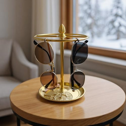 Sunglasses Organizer, Glasses Display Stand for 12 Pairs, Base Storage for Jewelry (Metal+Gold)
