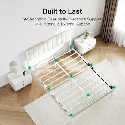 Novilla Full Bed Frame with Piano Keys Headboard and Footboard, Metal Platform Bed Frames Full Size, No Box Spring Needed, Easy Assembly, Steel Slats Support, Velvet White