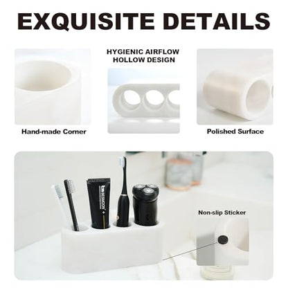 BCS Toothbrush Holder for Bathrooms, 4 Slots Marble Toothbrush and Toothpaste Holder Stand Bathroom Organizer Countertop for Electric Toothbrush, Floss, Razor, Comb - Karibib Ice
