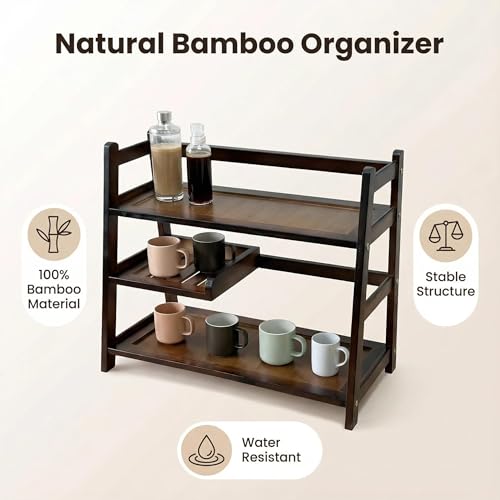 3 Tier Bamboo Matcha Station, coffee station organizer Shelf | for Kitchen Countertop, Tea Bar - Matcha Powder, Tools & Cup Organizer for Matcha Lovers, Home Baristas.