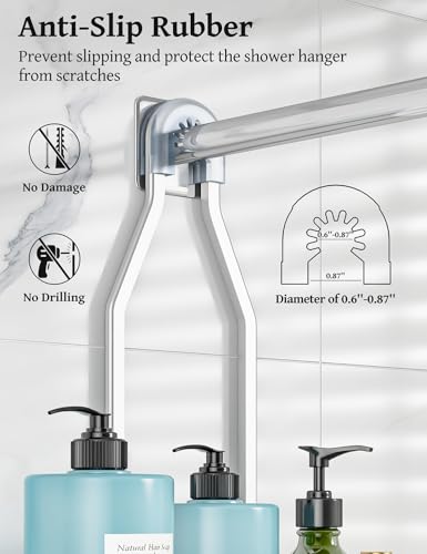 Never Rust Shower Caddy Hanging, Aluminum Shower Racks for Inside Shower, 3-Tier Shower Organizer Hanging Over Shower Head with Hooks and Soap Holder, Silver