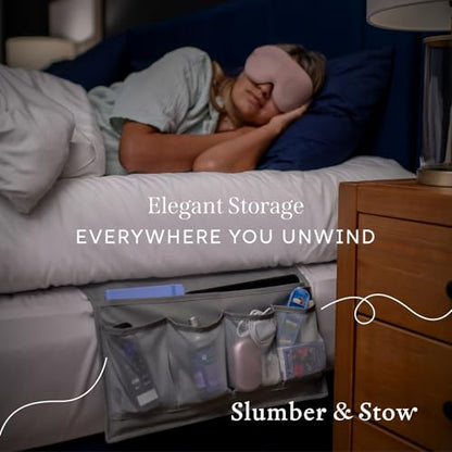 Slumber & Stow Hanging Bedside Caddy Organizer, 5 Pockets | Bed caddy, couch caddy, mesh storage for phones, tablets, remotes, books, glasses, bunk beds, RVs, dorm rooms, 10"x17.3"
