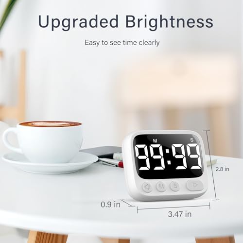 HAUKINIX Shower Timer Waterproof Bathroom Toilet Timer Digital Kitchen for Wall Mount, Study w/Foldable Stand, Countdown Stopwatch w/Suction Cup for Swim, Rechargeable, White