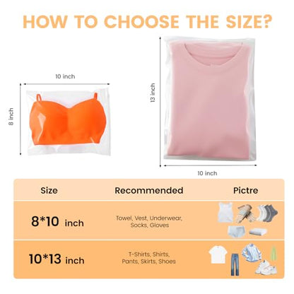 Swimsuit Organizer Bags - 50 Pack 8x10 Inch Clear Zipper Storage Bags | Waterproof Reusable Travel Packing Bags for Clothes, Underwear, Socks, Toiletries
