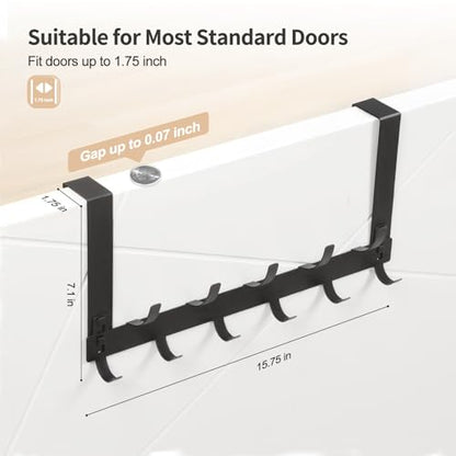 Optish Door Hanger Hook, Over The Door Hooks for Hanging, Over The Door Towel Racks for Bathroom, Over The Door Hanger - 5 Triple Hooks for Towel, Clothes and Hat (Black, 2 Pack), TRI-1P