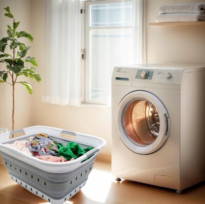 SAMMART 42L (11 gallon) Collapsible Plastic Laundry Basket - Foldable Pop Up Storage Container/Organizer - Space Saving Hamper/Basket (1, White/Grey)