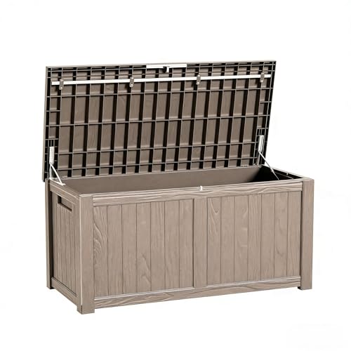 160 Gallon Deck Box, Heavy-Duty Double-Wall Outdoor Storage Box Waterproof for Patio Furniture Cushions & Garden Tools, Lockable Resin Storage Bench with Piston Hinge, Gray