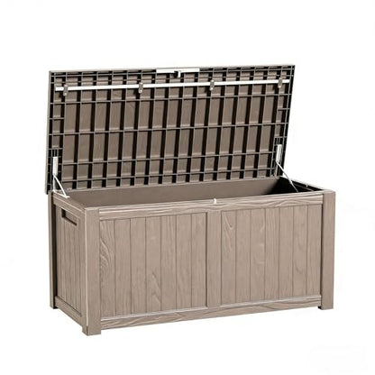 160 Gallon Deck Box, Heavy-Duty Double-Wall Outdoor Storage Box Waterproof for Patio Furniture Cushions & Garden Tools, Lockable Resin Storage Bench with Piston Hinge, Gray