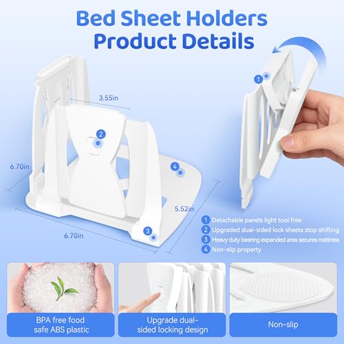 Fitted Sheet Holders for Corners Upgrade Bed Sheet Grippers Sheet Clips | 4Pcs Bed Sheet Holders for Corners Heavy Duty Sheet Clips Fitted All Mattress Sizes, Lock Sheet Holders Keep Firm
