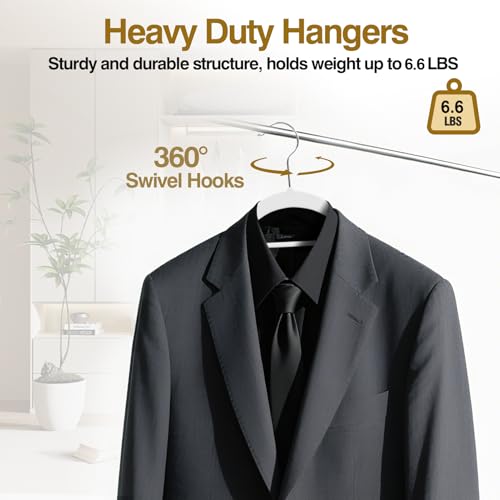 Plastic Hangers 50 Pack, 16.5" Non-Slip Clothes Hangers Heavy Duty | with 360° Swivel Hook, 0.2" Slim Space-Saving Organizers for Coats, Pants, Suits, Shirts, White & Dark Gray
