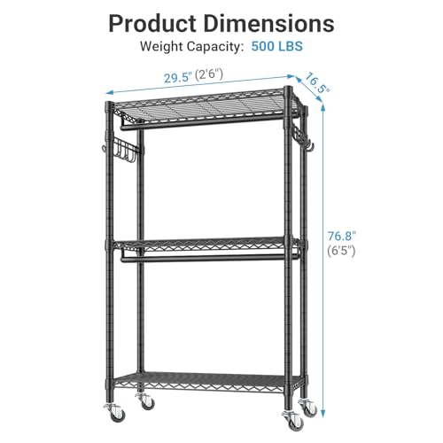 VIPEK R2C Medium Portable Closets for Hanging Clothes Covered Garment Rack | Lockable Silent Wheels, Double Hanging Rods, Adjustable Wire Shelving, Polyester Cover, 500lbs Space-Saving for Small Space