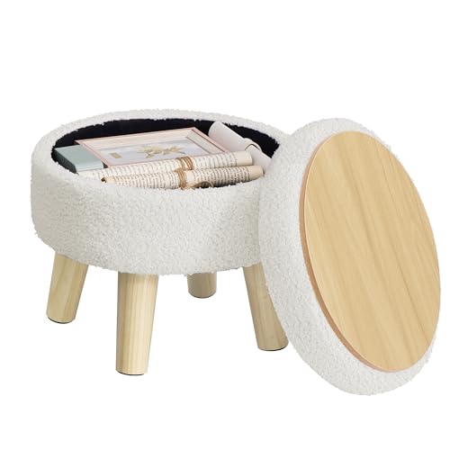 Storage Ottoman, Foot Stool, Foot Rest with Wood L... (White)