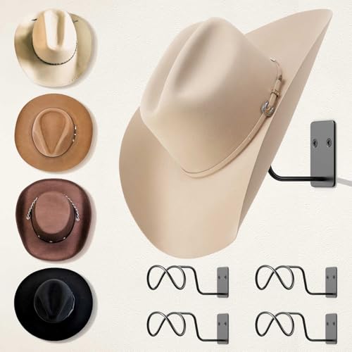 Cowboy Hat Holder, (4 Pack) Cowboy Hat Rack for Wa...