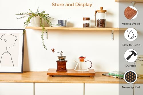 Large 16" Acacia Wood Riser Pedestal Stand for Kitchen Counter | Farmhouse Wood Display Riser for Kitchen and Bathroom Décor - Counter Display, Vanity Tray, Candle Stand | L:16"x8"x1.57"