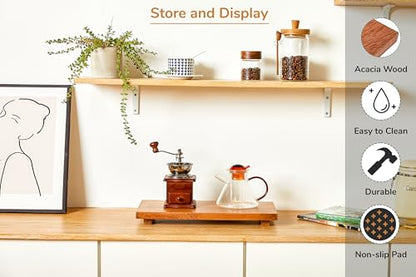 Large 16" Acacia Wood Riser Pedestal Stand for Kitchen Counter | Farmhouse Wood Display Riser for Kitchen and Bathroom Décor - Counter Display, Vanity Tray, Candle Stand | L:16"x8"x1.57"