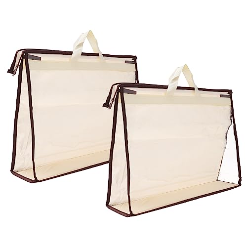 PATIKIL Handbag Dust Bags, 2 Pack Clear Purse Storage Organizer XXL Size PVC Dustproof Handbag Cover Transparent Purse Protector, Beige