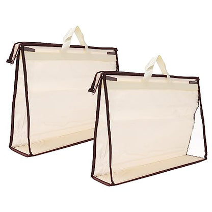 PATIKIL Handbag Dust Bags, 2 Pack Clear Purse Storage Organizer XXL Size PVC Dustproof Handbag Cover Transparent Purse Protector, Beige