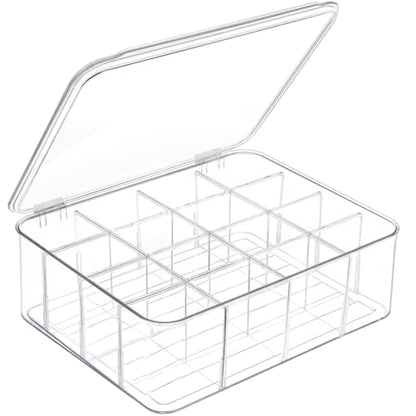 Socks Underwear Drawer Organizer for Closet, 16 Compartment Removable Divided Plastic Clear Sock Storage Box with Lid, Underwear Storage Tie Organizer Box for Bra Socks Ties Scarf Tea Bag