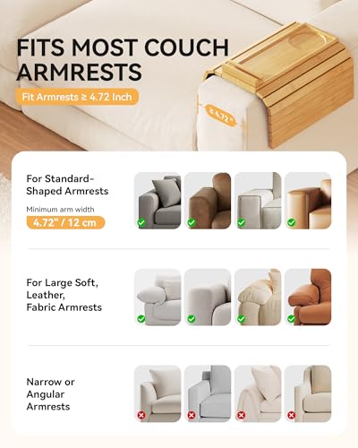 Yofidra Couch Armrest Table, Bamboo Sofa Arm Tray with 360° Rotating Phone Stand, 3 in 1 Foldable Couch Cup Holder with Non-Slip Pad, Sofa Organizer for Drink Remote Phone Snacks, Yellow