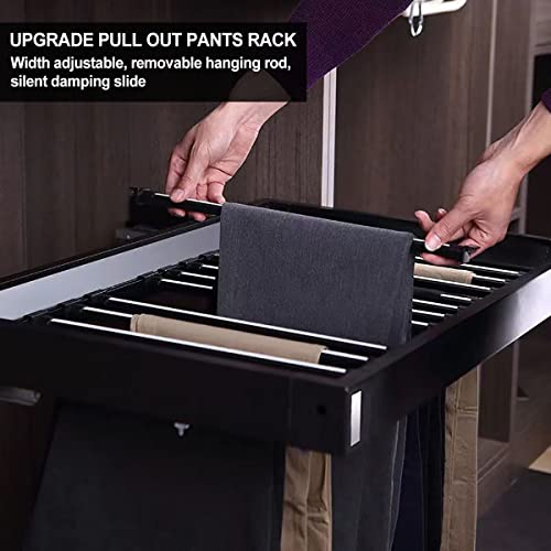 Pull Out Pants Rack for Closet, Retractable Wardrobe Trousers Rack | Jeans Hanger for Cabinet Inner Width 23.6"~33.5", Space Saving Aluminum Alloy Closet Organizer