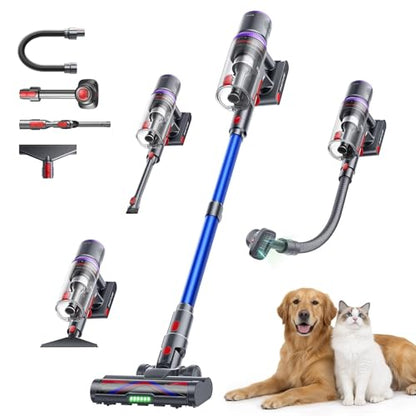 SMOTURE Cordless Vacuum Cleaner, Upgraded 650W 55KPA 70Mins Vacuum Cleaner for Home, Pet Brush&3.3Ft Hose, Self-Stand, Auto Mode,Touchscreen, Anti-tangle Vacuum, Stick Vacuum for Pet Hair/Carpet/Floor
