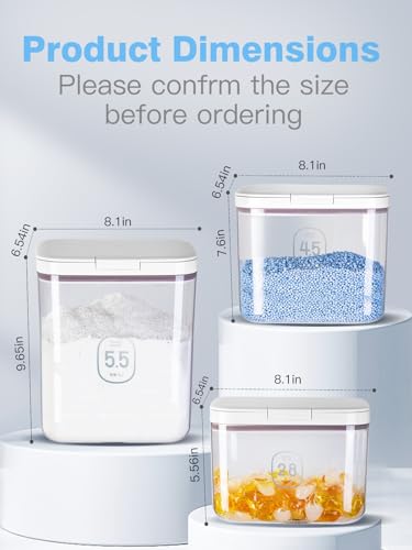 4.5L/10Lbs Laundry Powder Detergent Container with Lid | PET Clear Pods Dispenser with One-Press Lid and Measuring Cup 160oz (220 Pods)