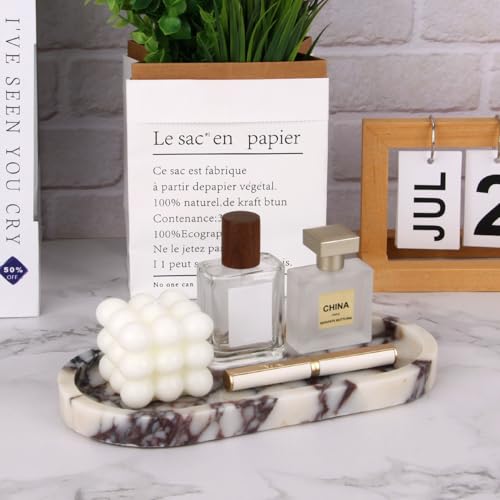 Natural Marble Tray Oval, Calacatta Viola, 10 x 5 x 0.6 | Bathroom Vanity Tray for Countertop, Elegant Stone Decorative Organizer, For Perfume, Jewelry, Home Decor