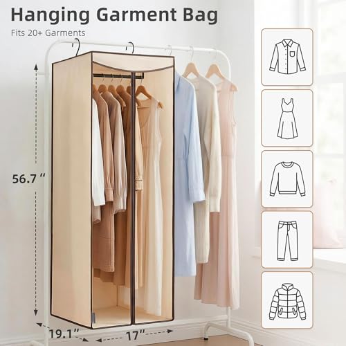 STORAGE MANIAC 57'' Garment Bags for Hanging Clothes, Hanging Garment Storage Bag with Sealed Clear Window, Long Garment Cover for Storage Dresses,Suits, 2-Pack