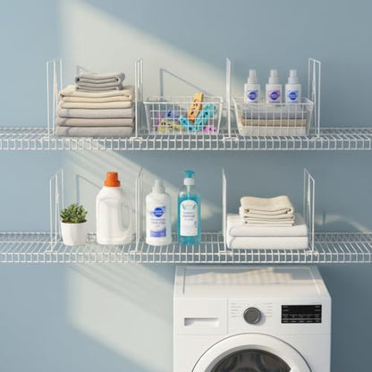 Wire Shelf Dividers, White, 12" Deep, 12" Height, 8 Pack | Closet Organization & Storage Organizer, No Tool Installation, Metal Shelf Accessories