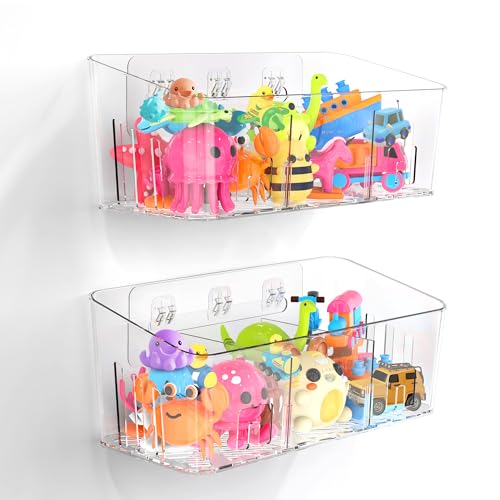 Bath Toy Storage 2 Packs, Large Bath Toy Holder -... (2 Count | Clear & 2 Packs | PET)