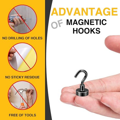 DIYMAG Magnetic Hooks, 30lbs 60pcs Cruise Cabin Essentials Heavy Duty Black | Strong Neodymium Rare Earth Magnets, for Kitchen, Classroom, Beach, Cruise Cabins, Refrigerator, Hanging Key Clothes Wall Hat