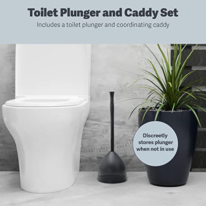 Casabella Toilet Plunger and Hideaway Caddy Combo for Bathrooms, 2-Piece Heavy-Duty Set, Black