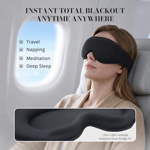 Weighted Sleep Mask for Sleeping, 3D Deep Eye Cups Ultimate Blackout Eye Mask, Lash Extensions & Hair Friendly, Pressure-Relieving Fit for Shift Work/Daytime Sleep/Travel, Black