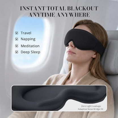 Weighted Sleep Mask for Sleeping, 3D Deep Eye Cups Ultimate Blackout Eye Mask, Lash Extensions & Hair Friendly, Pressure-Relieving Fit for Shift Work/Daytime Sleep/Travel, Black