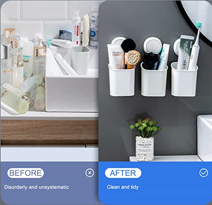 Powerful Suction Cup Toothbrush Holder, Drill-Free Wall Shower Holder for Toothbrush, Toothpaste, Razor, Removable Suction Cup in Shower, Self-draining Kitchen Tableware Organizer, White