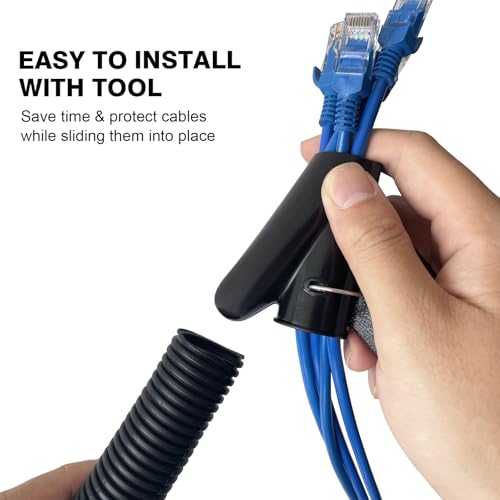 25FT - 1/2 Inch Split Wire Loom with Installation Tool - Black | Easy to Install, Flame-Retardant, Abrasion-Resistant Wire Cover for Automotive, Home & Office