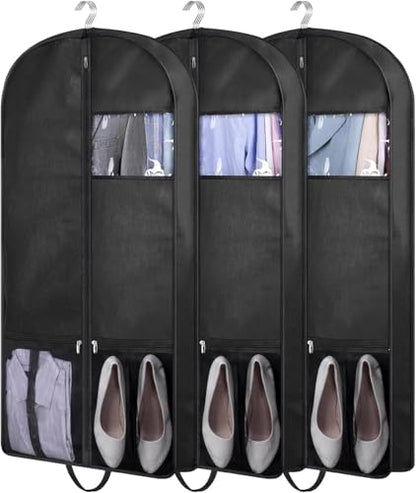 43" Suit Bags for Closet Storage and Travel, Gusseted Mesh Hanging Garment Bags for Men Suit Cover With Handle for Clothes, Coats, Jackets, Shirts（3 Packs，Black）