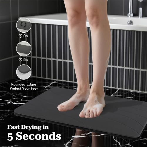 Stone Bath Mat, Quick Drying Bath Mat for Bathroom, Diatomaceous Earth Mat, Quick Dry Shower Mat, Fast Absorbent, Elegant Design, Easy to Clean - Black 23.6×15.35