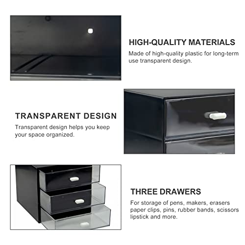 Desk Organizer with Drawer, Desk Storage Box (3 drawer, Black) | [Plastic Office Stationery Supplies Organizers] [Desktop Organizer for Office School Home ]