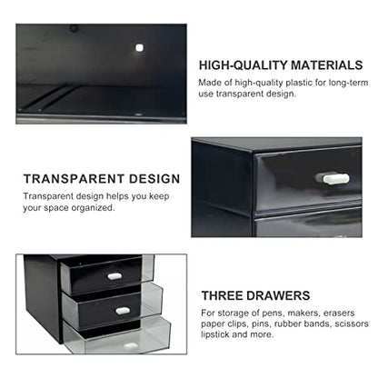 Desk Organizer with Drawer, Desk Storage Box (3 drawer, Black) | [Plastic Office Stationery Supplies Organizers] [Desktop Organizer for Office School Home ]