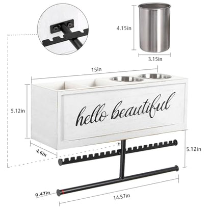 Rustic Hair Dryer Holder Wall Mounted,Hair Styling Tools & Accessories Organizer,Bathroom Supplies & hot Tools vanities Organizer Caddy,for Storage Flat Iron,Blow Dryer,Curling Iron (White)