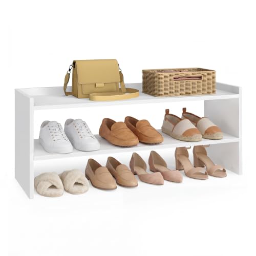 VASAGLE Shoe Rack for Closet, Stackable Organizer Shelf | Stackable Shoe Organizer Shelf for Entryway, 2 Tiers, 11.7 x 32.3 x 14.2 Inches, White, CUSTOS Collection, ULBS060WZ01S