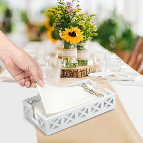 Guest Towel Holder for Bathroom Napkin Holder Wooden Paper Hand Towel Tray | White Dinner Napkin Holders for Table Bathroom Paper Towel Holder Wood Decor Counter Flat Disposable Hand Towel Holder Basket