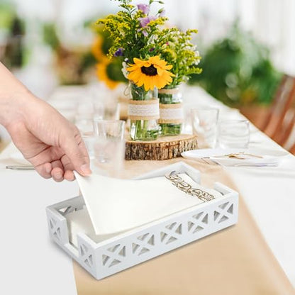 Guest Towel Holder for Bathroom Napkin Holder Wooden Paper Hand Towel Tray | White Dinner Napkin Holders for Table Bathroom Paper Towel Holder Wood Decor Counter Flat Disposable Hand Towel Holder Basket
