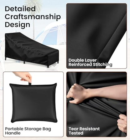 Chaise Lounge Cover 2 Pack Heavy Duty Patio Furniture Covers with Storage Bag, Buckles & Drawstring Outdoor Lounge Chair Covers Waterproof & UV Resistant All-Season Protection 82 x 29 x 31 Inch Black