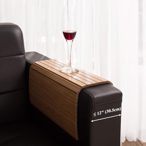 Sofa Arm Tray Table - Flexible/Foldable Couch Arm Table Perfect for Drink & Snacks Great Armrest Tray (16.5" L x 13.25" W x 0.35" H, Natural Bamboo)